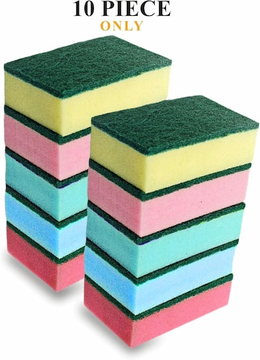 Marrkhor 10 Piece Sponges Washing Up Dish Cleaning Scourer Scrubber Pad Non-Scratch Heavy Duty Abrasive Sponge Cleaner Dishes Pots Scrubbing Pan Catering Kitchen Home
