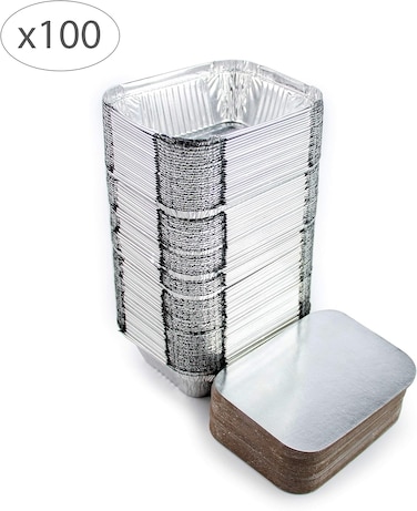 Marrkhor 100-Piece Disposable Aluminium Food Storage Containers with Lid 250ml