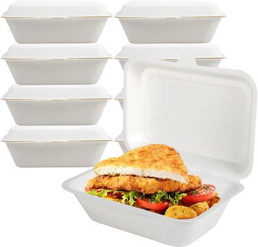 Marrkhor 50-Piece Compostable Disposable Go Boxes, Heavy Duty Containers for Eco-Friendly Food Packaging