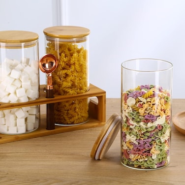 Marrkhor 2-Piece Glass Storage Jar with Bamboo Lids, Storage Containers Moisture Proof for Sugar, Coffee, Tea, Etc