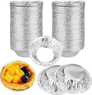 Marrkhor 50-Piece Aluminum Foil Tart Cases, Reusable Silver Round Muffin Cases for Everyday Baking and Parties