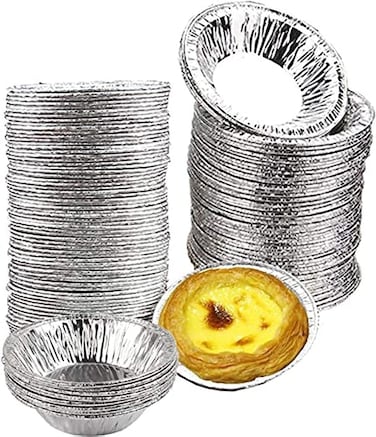Marrkhor 100-Piece Aluminum Foil Tart Cases, Reusable Silver Round Muffin Cases for Everyday Baking and Parties