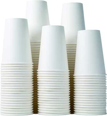 Marrkhor 100 Piece 8oz Coffee Cups, Disposable Paper White Hot/Cold Drinking Cups, Perfect for Family, Office, Picnic and Party Drinkings