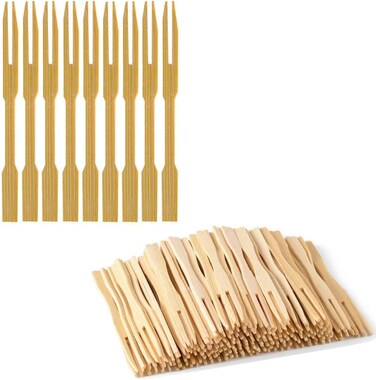 Marrkhor 100-Piece 3.5 Inch Bamboo Party Forks Mini Forks Buffet Fruit Picks,Eco-Friendly and Disposable for Home and Catering