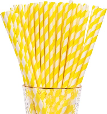Marrkhor 300-Piece Yellow And White Paper Drinking Straws, Original Wood Pulp Paper, Paper Straws for Birthday,Wedding,Baby Shower,Juice, Shakes