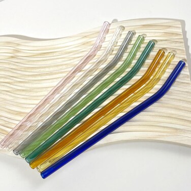 Marrkhor Reusable Glass Bent Straws, 16-Pieces Drinking Straws with 2 Cleaning Brush, Dishwasher Safe for Shatter Resistant, Eco Friendly Reusable Straws - Multicolor