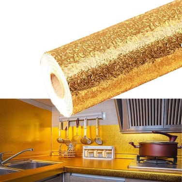 Marrkhor 1-Roll Aluminum Foil Stickers, Kitchen Oil Proof Sticker, Kitchen Backsplash Wallpaper Self-Adhesive Kitchen Wall Stickers Anti-Mold and Heat Resistant