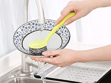 Marrkhor 1-Piece Kitchen Cleaning Stainless Steel Sponge with Handle Scouring Pad Brush Steel Wool Scrubber