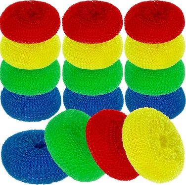 Marrkhor 12-Piece Mesh Scourers, Premium Non-Scratch Plastic Scourers, Stain Removing Cleaning Scrubber, for Kitchen-Bathroom