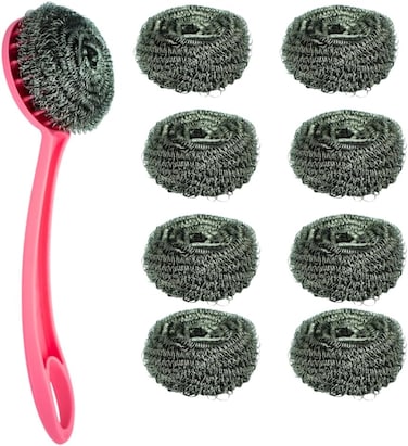 Marrkhor 8-Pcs Steel Scrubber Set with Handle Brush for Kitchen