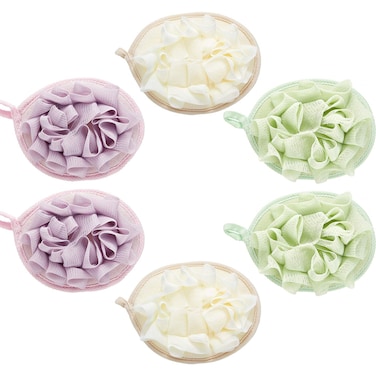 Marrkhor 2-Piece Body Sponge Brushes Pouf Mesh Brush Shower Glove with Flower Bath Ball-Multicolor