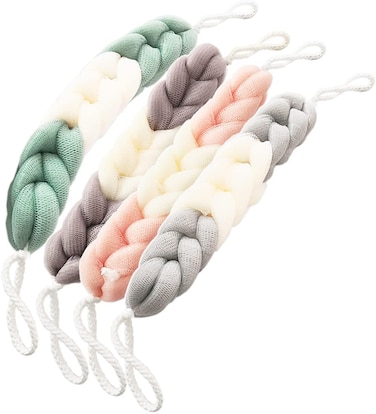 Marrkhor 2-Piece Body Bath Sponge, Long Loofah Back Scrubber for Shower with Rope Handles, Exfoliating Mesh Sponge Ball for Men and Women-Multicolor