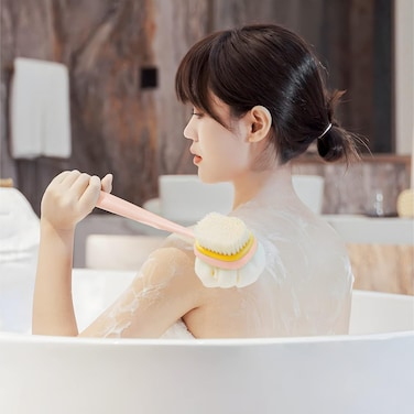 Marrkhor 2 in 1 Shower Body Brush with bristles and loofah, Long Handle Back Scrubber Body exfoliator for Men and Women Bathing