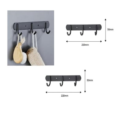 Marrkhor 3-Hook Wall Rack Door Hanger Nail Free Hanger Heavy Duty Storage Wall Hooks for Bedroom, Kitchen (Black)