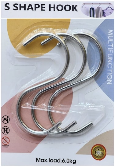 Marrkhor 3-Piece Heavy Duty Stainless Steel S Shaped Hooks, Load Capacity 6 KG