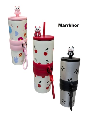 Marrkhor 1-Piece Bottle Leakproof Cute Design, Portable &amp; Reusable Water And Coffee Bottle for School, Travel, and Office- (Black)