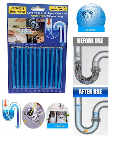 Marrkhor 1-Packet Drain Clean Sticks &ndash; Remove Blockages, Deodorize, Prevent Oil Accumulation for Sinks, Tubs, Showers, Disposals