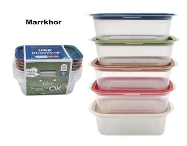 Marrkhor Pack Of 5 Food Plastic Storage Savers with Lids, BPA-Free Plastic Meal Prep Storage Box, Reusable, Stackable, with Airtight Lids and Steam Vent, Microwave &amp; Dishwasher Safe (400ml)