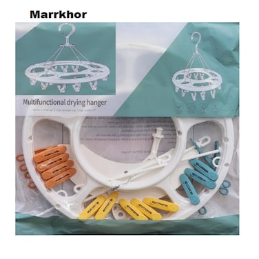 Marrkhor Clothes Hanger, Clips Clothes Drying Racks Plastic Portable