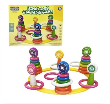 Kids Ring Toss Stacking Game II - Toys Kids Sport Throwing Colorful Ring Hoop Educational Baby Set Plastic Tower Fun Indoor Outdoor Activities