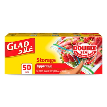 Glad Storage Zipper Bags, 50 Bags, 16.8cmx18cm