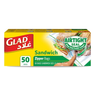 Glad Sandwich Zipper Bags, 50 Bags, 14.4x16.5cm