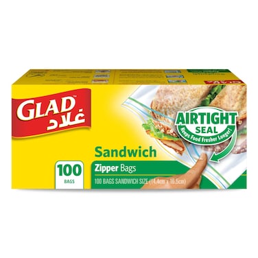 Glad Sandwich Zipper Bags, 100 Bags, 14.4x16.5cm