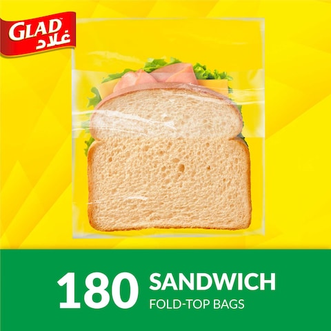 Glad Sandwich Fold-Top Bags, 180 Bags, 13.5x16cm