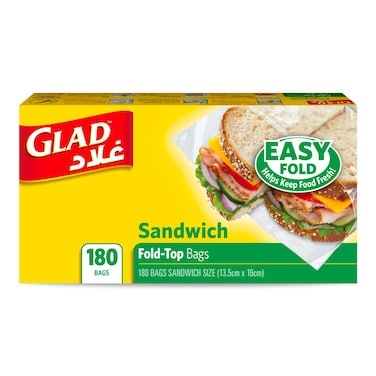Glad Sandwich Fold-Top Bags, 180 Bags, 13.5x16cm