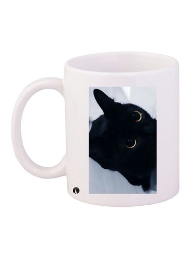 Cat Printed Coffee Mug White/Black/Blue 11ounce