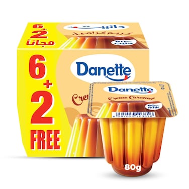 Danette, Cr&egrave;me Caramel, 80% Milk, Delicious Flan, Rich Caramel Flavour Snack, 80g, Pack of 8