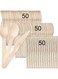 50pcs Disposable Wooden Cutlery Set, Excellent quality, Eco Friendly Biodegradable &amp; Compostable For Party Picnic Office Wedding &amp; Indoor/Outdoor use, Deep spoons strong forks sharp knives.