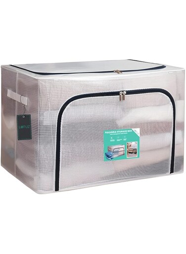 LOTUZ PVC Mesh Storage Bin Box, 22L Clothes Storage Bag, Foldable Closet Organizers with Strong Handles, Dustproof Transparent Box for Blanket Pants Hijab Abaya Burqa Shirt Toys Books (40x30x20cm)