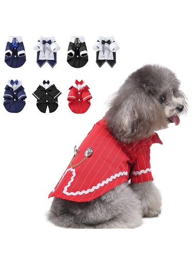 KOWVOWZ Dog Tuxedo Formal Shirt with Detachable Bow Tie Bandana, Funny Dog Costume Dog Wedding Suit, Puppy Suit Pet Costume, Doggie Costume Dogs Outfit for Party Birthday Festival (#C Red, XL)