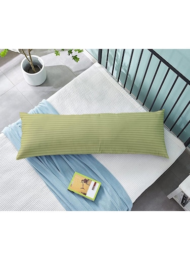 Linen Klub Krude Long Body Pillow 1pc, Fabric: 100% Polyester 85 GSM Microfiber 1 cm Stripe Super Soft, Filling: 1300 gm Hollow Fiber Comfort, Breathable &amp; Ultra Soft Size: 45 x 120 cm, Color: Olive