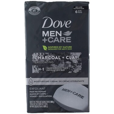 DoveMen Bar Soap Charcoal + Clay, 4 Ounce (Pack of 6)