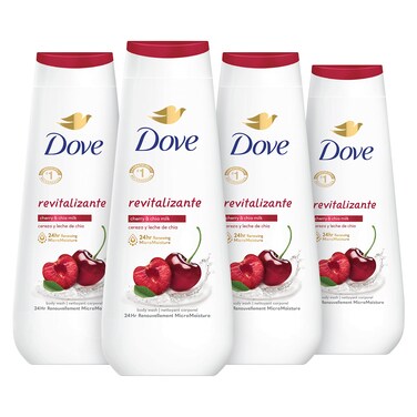 Dove Body Wash Revitalizante Cherry &amp; Chia Milk 4 Count for Renewed, Healthy-Looking Skin Gentle Skin Cleanser with 24hr Renewing MicroMoisture 20 oz