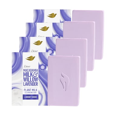 DovePlant Milk Cleansing Bar Soap Macadamia Milk &amp; Willow Lavender Serenity Seeker 4 Count for Moisturized Skin Gentle Cleanser, No Sulfate Cleansers or Parabens, 98% Biodegradable Formula 5 oz