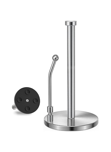 MostNow Paper Towel Holder Countertop,Paper Towel Holder Stand with Weighted Base Suction Cups, Stainless Steel Roll Holder for Home Kitchen Countertop Tabletop (Silver)