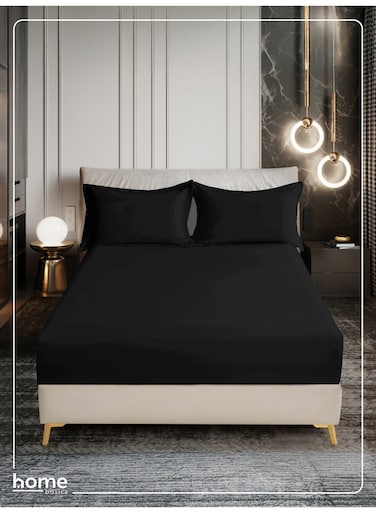 Bedding Fitted Sheet - Fits 180x200 Cm For King Bed - 3 Pcs (1 Fitted Sheet and 2 Pillowcases) - 35 Cm Deep Pocket - Solid Bed Sheet