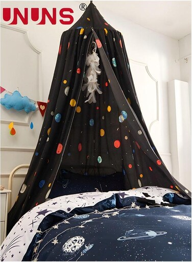 Bed Canopy Mosquito Net,Boys Girls Princess Dreamy Room Decor,Space Planets Print Kids For Fit Crib,Twin,Full,65cm
