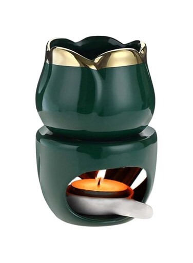 Ceramic Wax Melt Warmer, Flower Shaped Tealight Aromatherapy Burner with Candle Spoon