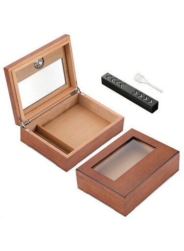 Top Cigar Box with Hygrometer Humidifier and Divider, Desktop Cedar Wood Storage Case Holds 20-30 Cigars