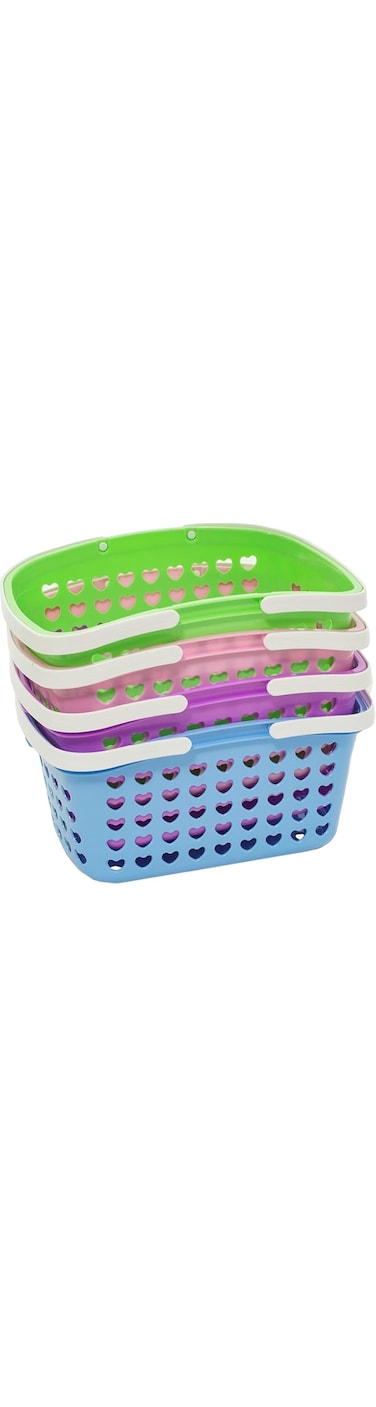 FITTO Plastic Organizing Storage Basket with Handles and Holes - Multi-Purpose Small Bin for Kitchen, Bathroom, Toys, and More - Durable, BPA-Free, Lightweight and Easy to Clean Assortment Color