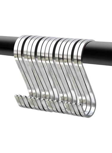 YourGift 20 Pack Flat S Hooks Stainless Steel 3" S Shaped Hanging Hooks for Kitchen, Bathroom, Bedroom and Office (Medium)