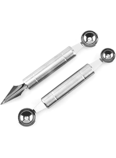 FRUTA 2 PCS Melon Baller Scoop Stainless Steel Fruit Carving Knife Watermelon Cantaloupe Scooper Ice Cream Dessert Ball Spoon