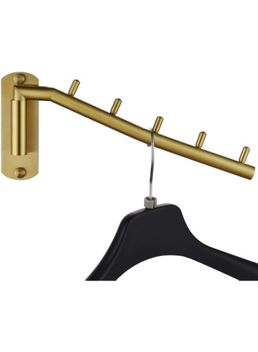 JQK Folding Wall Mounted Clothes Hanger Rack, Clothes Hook Stainless Steel with Swing Arm Holder Clothing Hanging System Closet Storage Organizer Drying Rack Gold SHR100-BG