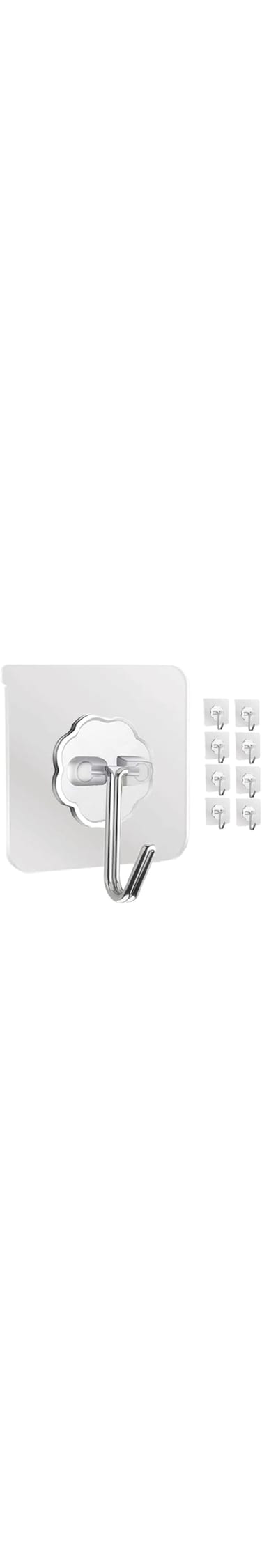 8 Pack Adhesive Hooks, Heavy Duty 5kg Max, Nail-Free, Waterproof &amp; Transparent Wall Hooks for Towel, Keys, Hats, Bathroom, Kitchen, Office, Bedroom, Easy Install, Multi-Purpose sticky heavy duty hook.