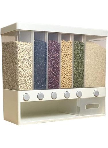 PWLDD Cereal Dispenser,Wall-mounted Dry Food Dispenser Rice Bucket Multi Compartments Automatic Metering Storage Box Sealed Grain Container for Home Counter Tops Restaurant Use Dry