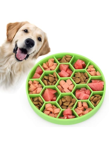 Pawow Slow Feeder Dog Bowls, Silicone Dog Bowl with Suction Cup for Large, Medium, Small Breed Pet,Honeycomb Shape &amp; Non-Slip Design, Boredom and Anxiety Reducer Slow Feeder(Green)
